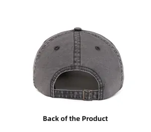 Rear view of washed cotton baseball cap with adjustable metal buckle and twill texture