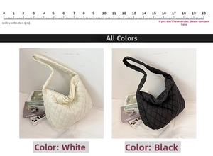 Detail of white and black quilted tote bags showing large capacity and rhombic texture