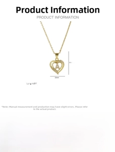 Detailed size specifications for 18k gold heart pendant with letter A and zircon
