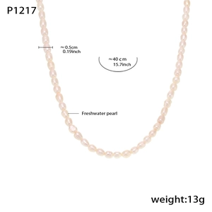 Detail showing 5mm baroque freshwater pearls necklace with 40cm length and 13g weight