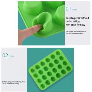 Green 24-cup silicone muffin pan showing flexible non-stick material for easy release