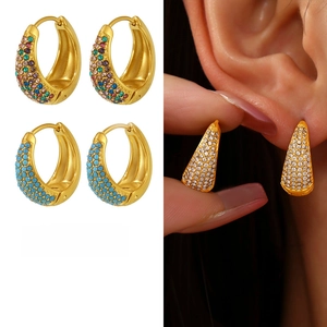Stainless Steel Hoop Earrings 18K Gold Plated Zircon Turquoise Micro Pave Geometric Huggie Jewelry Women Fashion