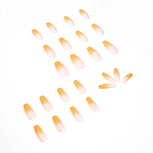 Summer orange soda gradient press-on nails in long coffin shape with 24 piece set