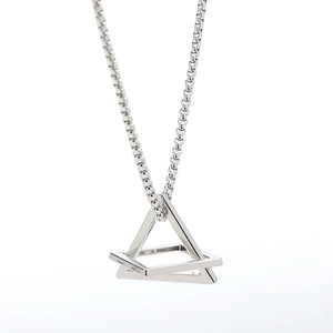 Hip-hop style stainless steel necklace featuring interlocking geometric triangles on a silver chain