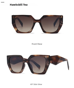 Detail view of tortoiseshell frame sunglasses with gradient brown UV400 lenses