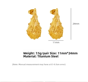 Detail of 18k gold plated titanium earrings with unique water drop textured surface