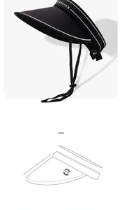 Detail of black UPF 50+ sun hat with adjustable wind rope and breathable ice silk fabric
