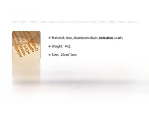 Detailed specs of 5-piece gold chain bracelet set with faux pearls and metal links