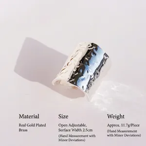 Unisex wide open ring with molten lava texture in silver-tone minimalist industrial style