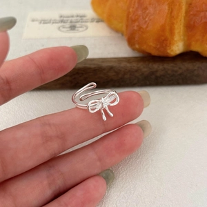 Minimalist S925 sterling silver bow knot open ring for women in French style aesthetic