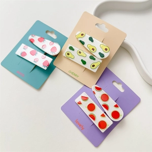 Kids fruit duckbill hair clips set featuring strawberry, avocado and watermelon designs
