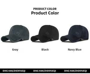 Three men's winter thermal baseball caps in grey, black and navy blue with sport embroidery
