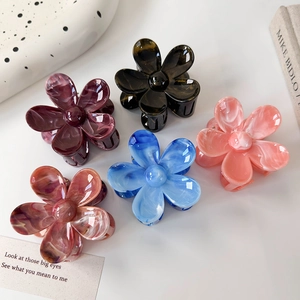 Lot de cinq pinces à cheveux à motif floral avec texture marbrée en divers coloris