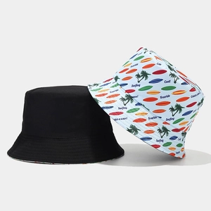 Détails de bobs réversibles avec motifs de palmiers tropicaux et tissu noir uni classique