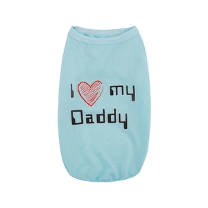 Close-up of light blue cotton pet vest with I Love my Daddy print on white background