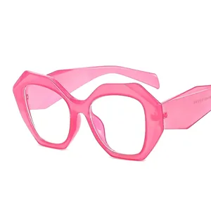 Chic pink polygon candy-colored blue light blocking glasses with oversized geometric frames