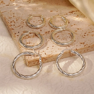 Twisted Hoop Earrings Silver Plated Stainless Steel Spiral Round Geometric Retro French Style For Women Daily Wear