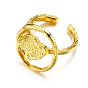 Irregular hollow geometric open ring in 18K gold plated stainless steel design
