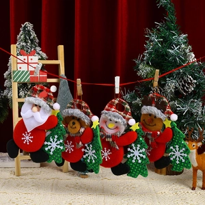 Set of 4 plush Christmas tree hanging ornaments featuring Santa, Bear, Snowman, and Reindeer