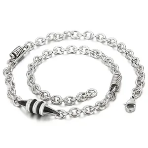 Men Titanium Steel Necklace Round O Chain Splicing Spring Conical Pendant Industrial Punk Street Jewelry