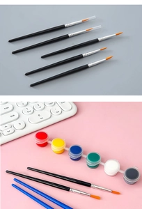 Set of 5 fine tip pointed liner brushes and 6 colors of opaque paste paint for art