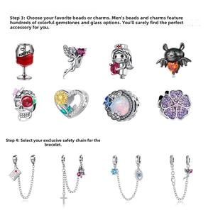 Detailed view of mixed silver DIY beads and charms with colorful gemstones and enamel