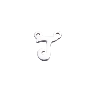 Close-up of silver stainless steel letter J connector with double holes for DIY jewelry