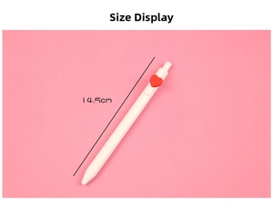 Size display of a white retractable gel pen with a red heart clip, measuring 14.5 cm long