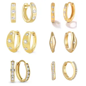 925 Sterling Silver Huggie Hoop Earrings Zirconia Starburst Geometric Star Daily Wear Elegant Jewelry For Women