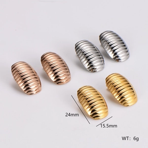 Minimalist Oval Stud Earrings For Women Retro 304 Stainless Steel Ribbed Texture Metallic Elegant Modern Style Jewelry