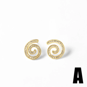 Elegant 18k gold plated spiral pearl earrings with clear cubic zirconia on white background