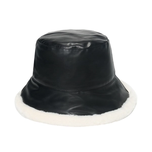 Chapeau Bob En Cuir PU Réversible Avec Bordure En Fausse Fourrure Chaud Hiver Automne Extérieur Coupe-vent Pour Femmes