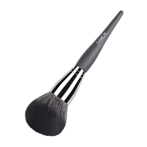 Large fluffy powder brush with soft dark bristles and elegant black handle for makeup