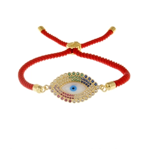 Bracciale occhio del diavolo intrecciato rosso regolabile con ciondoli in cristallo