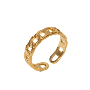 Minimalist gold stainless steel chain link open ring for women with adjustable sizing