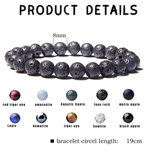 Elastische armband met 8mm lavasteen en tijgeroog kralen voor dames en heren, 19cm omtrek