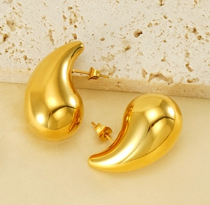 Macro detail of high-polish gold hollow teardrop earring with butterfly backing