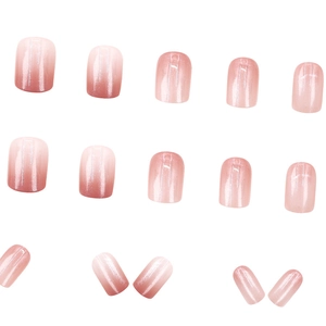 Pinkish nude cat-eye gradient press-on nails set with magnetic shimmer finish