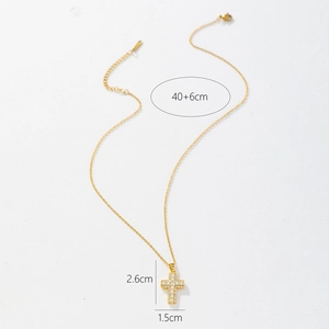 Detailed size specifications of the gold cross pendant necklace with 40+6cm chain length