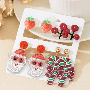 Christmas Earrings Acrylic Resin Beaded Santa Claus Candy Cane Strawberry Festive Holiday Jewelry Women