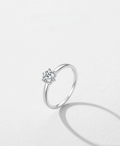 Detailed close-up of a classic six-prong S925 silver ring featuring a brilliant round cubic zirconia