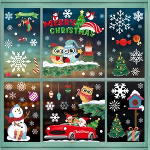 Christmas Window Stickers Static Cling PVC Double Sided Santa Claus Owl Snowflake Holiday Glass Decals Decoration
