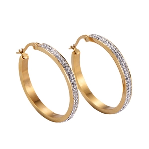 Stainless Steel Hoop Earrings 18K Gold Plated Round Zirconia Rhinestone For Women Classic Elegant Fashion Jewelry
