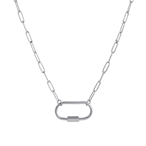 Polished silver stainless steel O-chain necklace with multifunctional oval clasp pendant