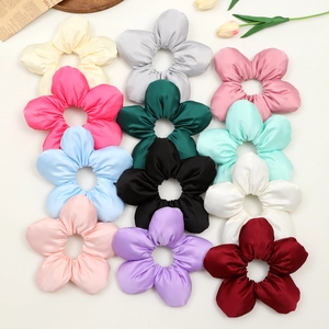 Set of 12 elegant floral satin scrunchies in assorted colors for women hair styling