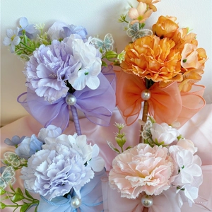 Flower Ballpoint Pen Artificial Carnation With Organza Bow Faux Artificial Pearl Butterfly Decor Elegant Fairy Pen For Wedding Party Gift