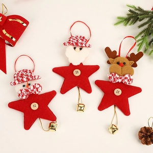 Three-piece felt Christmas ornaments set with Santa, Snowman, Reindeer, and golden bells