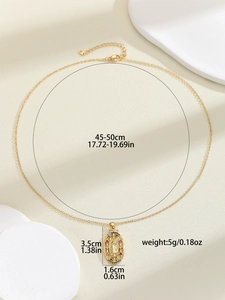 Detailed size specifications for Virgin Mary pendant necklace with measurements in cm and inch