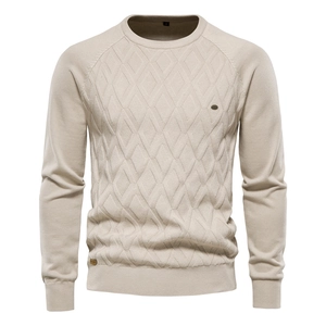 Men Sweater Knitted Pullover Round Neck Long Sleeve Argyle Diamond Pattern Solid Color Casual Autumn Winter Top Cotton