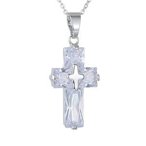 Elegant silver cross pendant necklace inlaid with brilliant AAA cubic zirconia stones